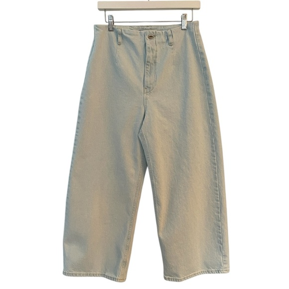 ZARA Light wash belted high rise cropped wide leg jeans size US 8 - Picture 6 of 6